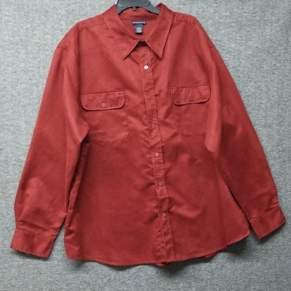 Mens Knightsbridge Button Down Shirt Red Velour Long Sleeve Size 2X